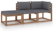 3 pcs conjunto lounge de paletes + almofadões pinho impregnado