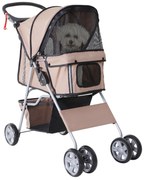 PawHut Carrinho de Passeio para Animais de Estimação Dobrável com Cesta de Armazenamento e Travão 75x45x97cm Café | Aosom Portugal