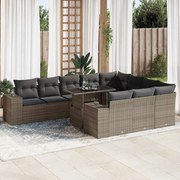 vidaXL 11 pcs conjunto sofás de jardim c/ almofadões vime PE cinzento