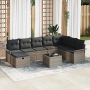 vidaXL Conjunto de sofá de jardim de 9 peças da com almofadas cinzas em rattan sintético