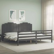 Estrutura de cama com cabeceira 200x200 cm madeira maciça cinza