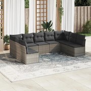 vidaXL 9 pcs conjunto sofás p/ jardim com almofadões vime PE cinzento