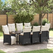 vidaXL Conjunto de Jantar de Jardim 9 Peças com Almofadas Rattan PE Preto