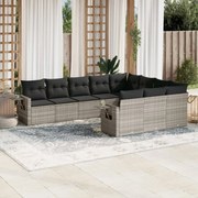 vidaXL 10 pcs conj. sofás jardim com almofadões vime PE cinzento-claro