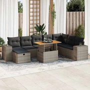 vidaXL 9 pcs conjunto sofás jardim almofadões vime PE/acácia cinzento