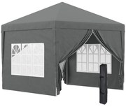 Outsunny Tenda de Jardim com Paredes Laterais Amovíveis Janelas Porta com Fecho de Correr e Bolsa de Transporte 295x295x196-258 cm Cinzento