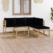 6 pcs conjunto lounge de jardim com almofadões pretos