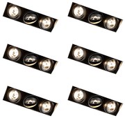 Conjunto de 6 focos embutidos pretos GU10 AR70 sem aro 3-luzes - Oneon