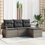 vidaXL Conjunto de Sofá de Jardim com 4 Peças e Almofadas Cinzas em Rattan Sintético