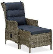 vidaXL Cadeira jardim reclinável c/ apoio pés vime PE castanho