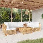 7 pcs conjunto lounge jardim c/ almofadões madeira teca maciça