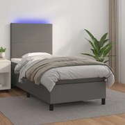 vidaXL Cama box spring c/ colchão/LED 90x190 cm couro artificial cinza