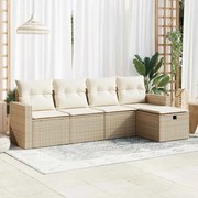 vidaXL 5 pcs conjunto de sofás p/ jardim com almofadões vime PE bege