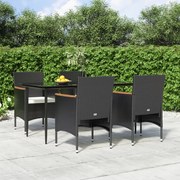vidaXL 5 pcs conjunto de jantar p/ jardim c/ almofadões preto