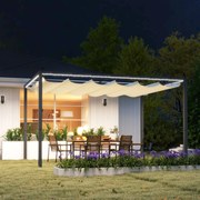 Pérgola de Alumínio 4x3 m Pérgola de Jardim com Luzes LED Solares Teto Retrátil Impermeável Anti-UV  Creme e Cinzento