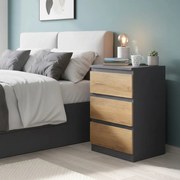 Conjunto de 2 mesas de cabeceira 35 x 40 x 59 cm modernas com 2 tomadas CA e 2 portas USB Cinza ardósia + Castanho natural