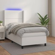 Cama box spring c/colchão/LED 100x200cm couro artificial branco