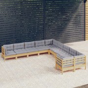 10 pcs conjunto lounge de jardim c/ almofadões cinza pinho