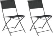 Cadeiras de exterior dobráveis 2 pcs aço e textilene preto
