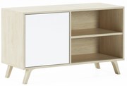 Móvel de TV 100 com porta esquerda, sala de estar, modelo WIND, estrutura cor Puccini, cor da porta Branco, medidas 95x40x57cm de altura.