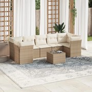 8 pcs conjunto de sofás p/ jardim com almofadões vime PE bege