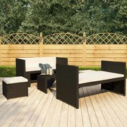 5 pcs conjunto lounge de jardim c/ almofadões vime PE preto