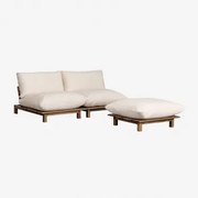Sofá Reclinável Modular De 2 Peças Com Pufe Em Madeira De Acácia Brina Crema - Sklum