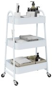 vidaXL Carrinho de arrumação com 3 níveis 42x41,5x77 cm aço branco