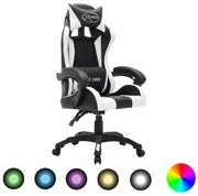 Cadeira estilo corrida luzes LED RGB couro artif. branco/preto