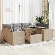 vidaXL 7 pcs conjunto de sofás p/ jardim com almofadões vime PE bege