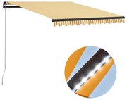 vidaXL Toldo retrátil manual com LED 300x250 cm amarelo e branco