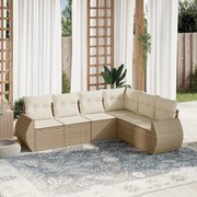 vidaXL 6 pcs conjunto de sofás p/ jardim com almofadões vime PE bege