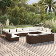 vidaXL 13 pcs conjunto lounge de jardim c/ almofadões vime PE castanho