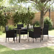 vidaXL Conjunto de Jantar Jardim com Almofadas Pretas em Rattan Poliéster
