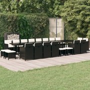 vidaXL 21 pcs conjunto jantar p/ jardim c/ almofadões vime PE preto