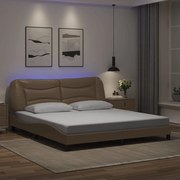 vidaXL Estrutura cama c/ luzes LED 180x200 cm couro artif. cappuccino