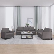 vidaXL 3 pcs conjunto de sofás c/ almofadões couro artificial cinzento