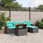 vidaXL 6 pcs conjunto de sofás p/ jardim c/ almofadões vime PE preto