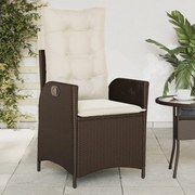 vidaXL Cadeira de jardim reclinável com almofadões vime PE castanho