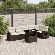 vidaXL 7 pcs conjunto de sofás jardim c/ almofadões vime PE castanho