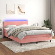 vidaXL Cama box spring c/ colchão/LED 140x190 cm veludo rosa