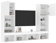 vidaXL 5pcs móveis de parede p/ TV c/ LEDs derivados de madeira branco