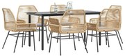 vidaXL Conjunto jantar jardim 7 peças almofadas vidro vime PE castanho