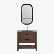 Conjunto De Móvel De Casa De Banho Em Madeira Com Lavatório Integrado Misene Madeira Escura & Oval Com Prateleira Preto 50x90 Cm Warien & - Sklum