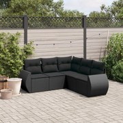 vidaXL 5 pcs conjunto sofás de jardim com almofadões vime PE preto