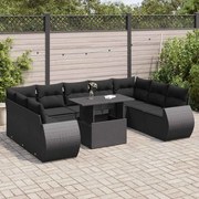 vidaXL 10 pcs conjunto sofás de jardim c/ almofadões vime PE preto