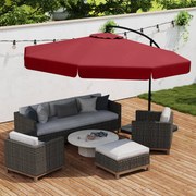 Conjunto de guarda-sol cantilever de 305 cm com inclinação de 0 a 35°, manivela, 8 varas, capa e base recheável com água/areia de 128 kg, vermelho