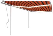 vidaXL Toldo retrátil manual com luzes LED 4,5x3,5m laranja e castanho