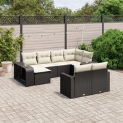 vidaXL 10 pcs conjunto sofás de jardim c/ almofadões vime PE preto