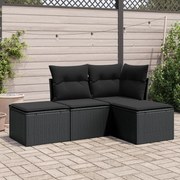 vidaXL 4 pcs conjunto de sofás para jardim c/ almofadões vime PE preto